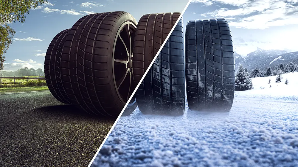 Winter und Sommerreifen Konzept